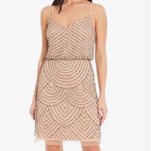 Adrianna Papell taupe and gold dress